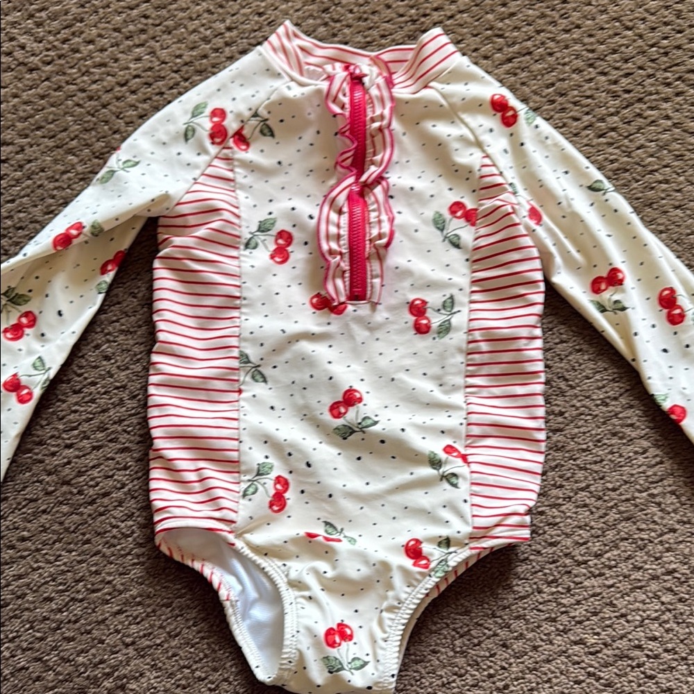 4/$22 Jessica Simpson Red and White One Piece Swimsuit with Floral Design